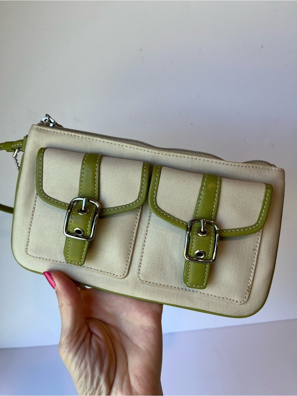 Vintage Coach Wristlet Y2K Tan Green Buckle - Picture 5 of 7